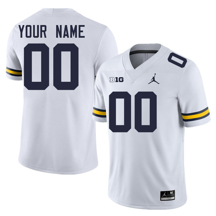 Custom Michigan Wolverines Name And Number Football Jersey-White